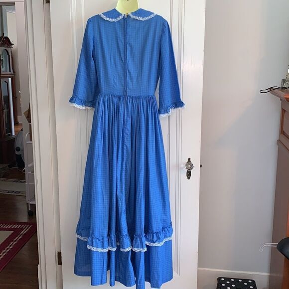 Vtg blue checked handmade Prairie Core dress - Picture 6 of 11